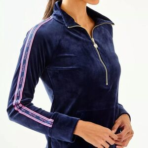 Lilly Pulitzer Navy Velour Skipper 3/4 Zip Popover NWOT